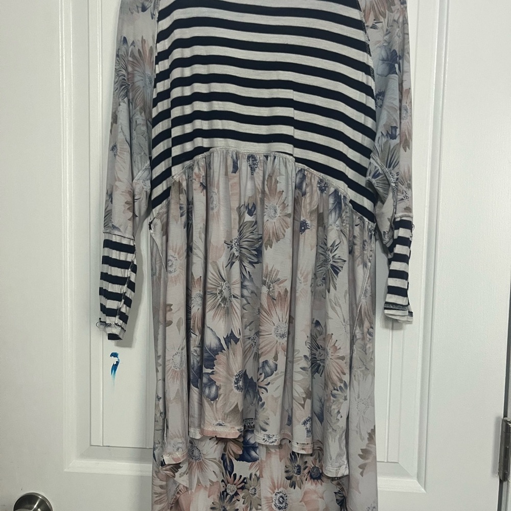 Striped and Floral Long Sleeve Dress